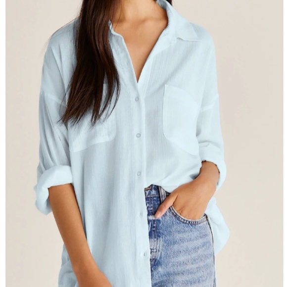 Z Supply Lalo Gauze Button Up Top, Turquoise Blue, size M/L - Picture 1 of 3